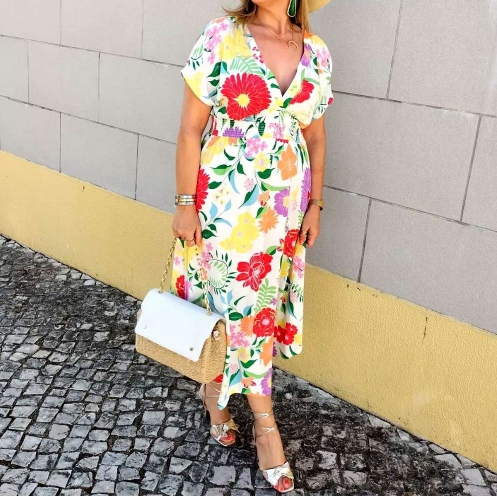 Springfield Floral V-Neck Maxi Dress S